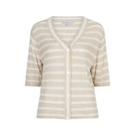 Red Button Cardigan Stripe & Sequins Oatmeal Offwhite