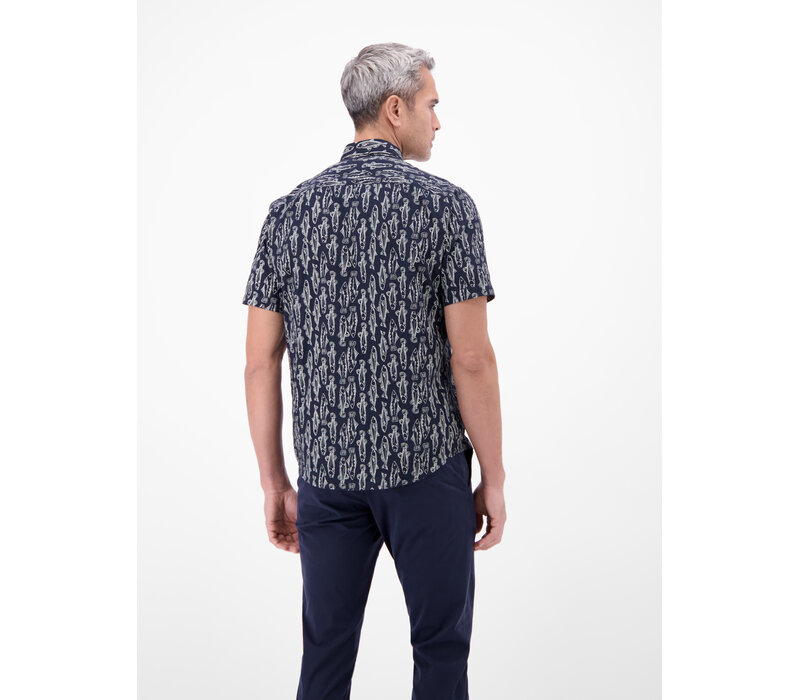 Lerros Overhemd Seersucker Classic Navy