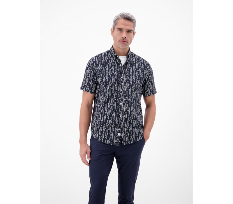 Lerros Overhemd Seersucker Classic Navy