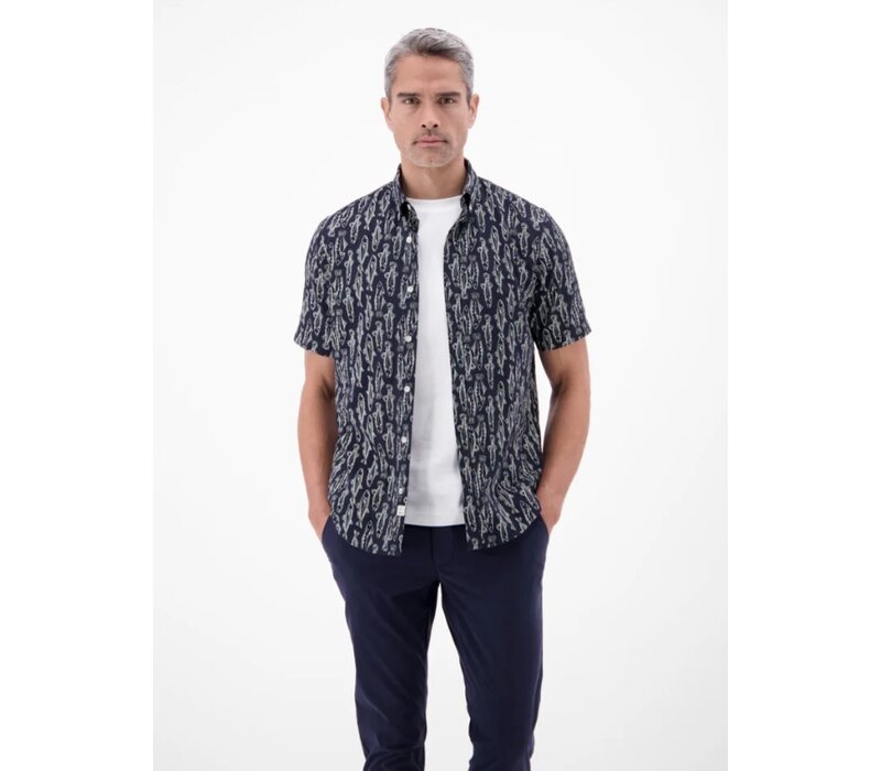 Lerros Overhemd Seersucker Classic Navy