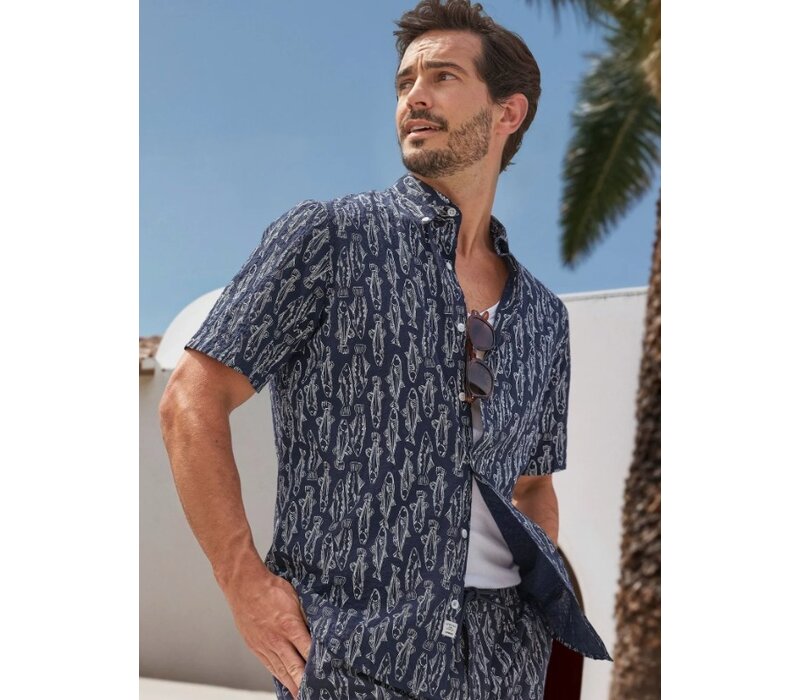 Lerros Overhemd Seersucker Classic Navy