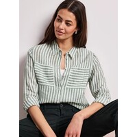 Street One Striped Shirtcollarblouse with Pocket Bound Green