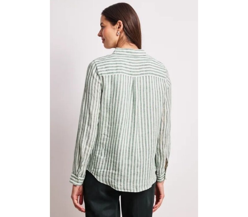 Street One Striped Shirtcollarblouse with Pocket Bound Green