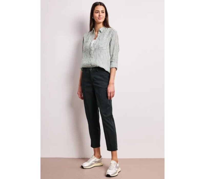 Street One Striped Shirtcollarblouse with Pocket Bound Green