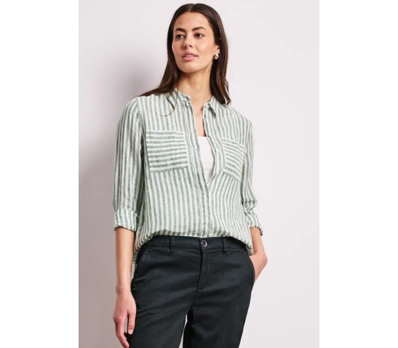 Street One Striped Shirtcollarblouse with Pocket Bound Green