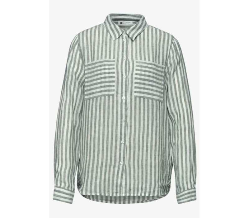 Street One Striped Shirtcollarblouse with Pocket Bound Green