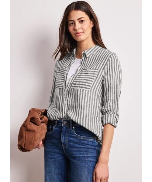 StreetOne Street One Striped Shirtcollarblouse with Pocke