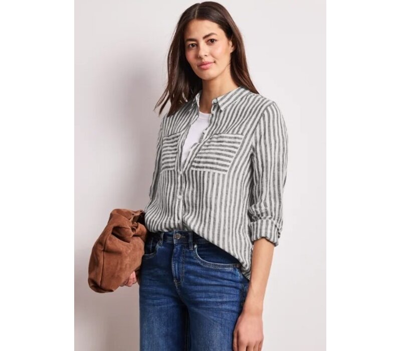 Street One Striped Shirtcollarblouse with Pocke Espresso Brown