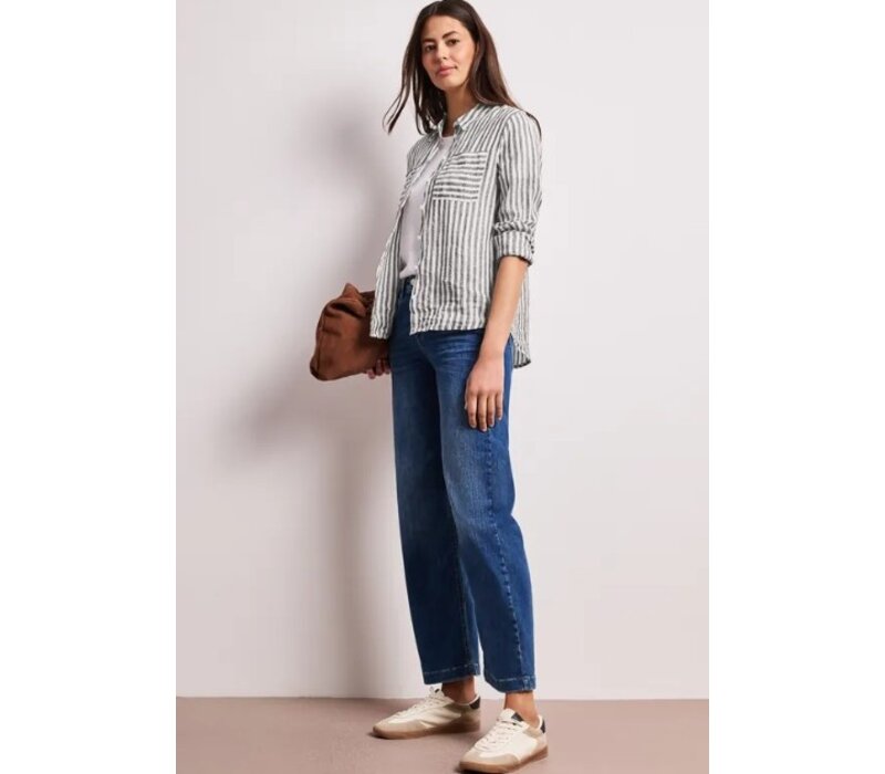 Street One Striped Shirtcollarblouse with Pocke Espresso Brown