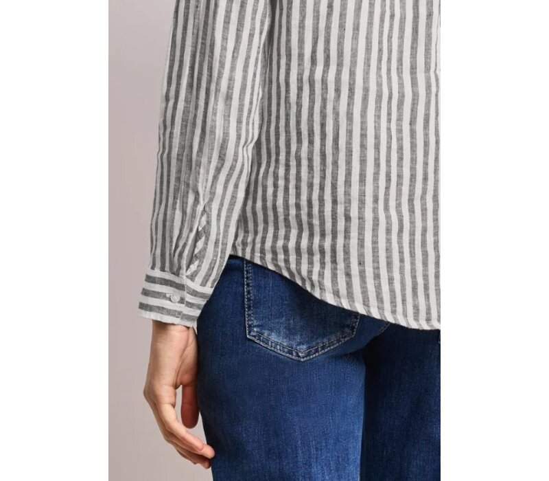 Street One Striped Shirtcollarblouse with Pocke Espresso Brown