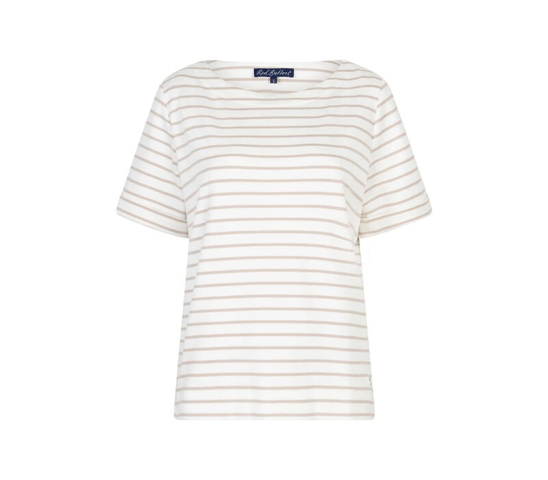 Red Button Terry Stripe Short Sleeve Pebble