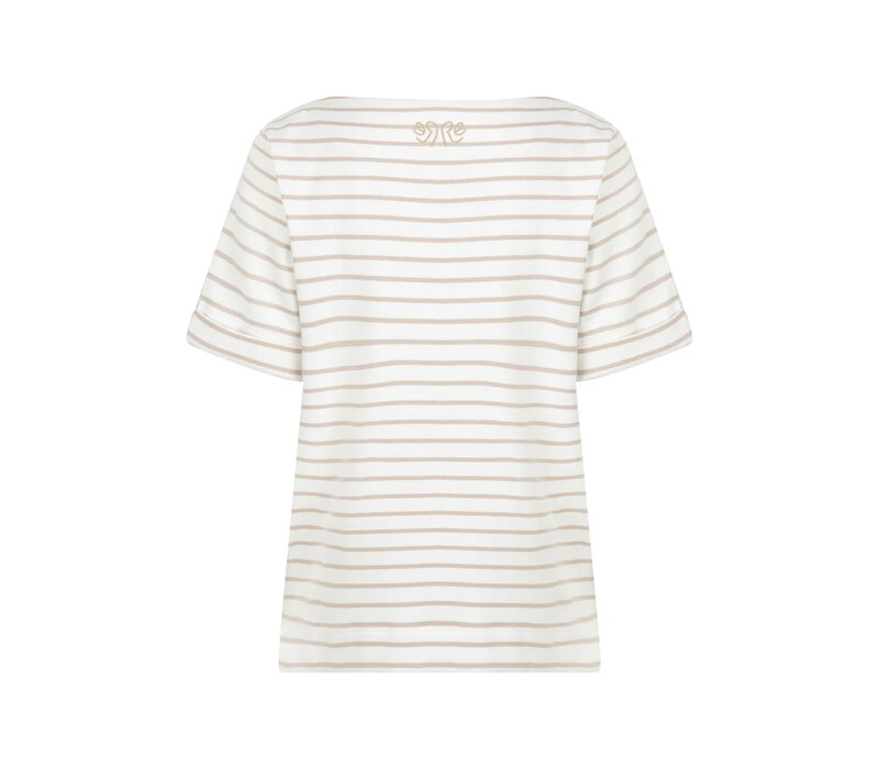 Red Button Terry Stripe Short Sleeve Pebble