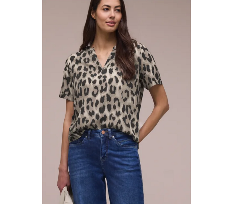 Street One Splitneck Blouse with Turn Up Timeless Beige