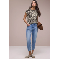 Street One Printed Basic Shirt with Deco Button Espresso Brown