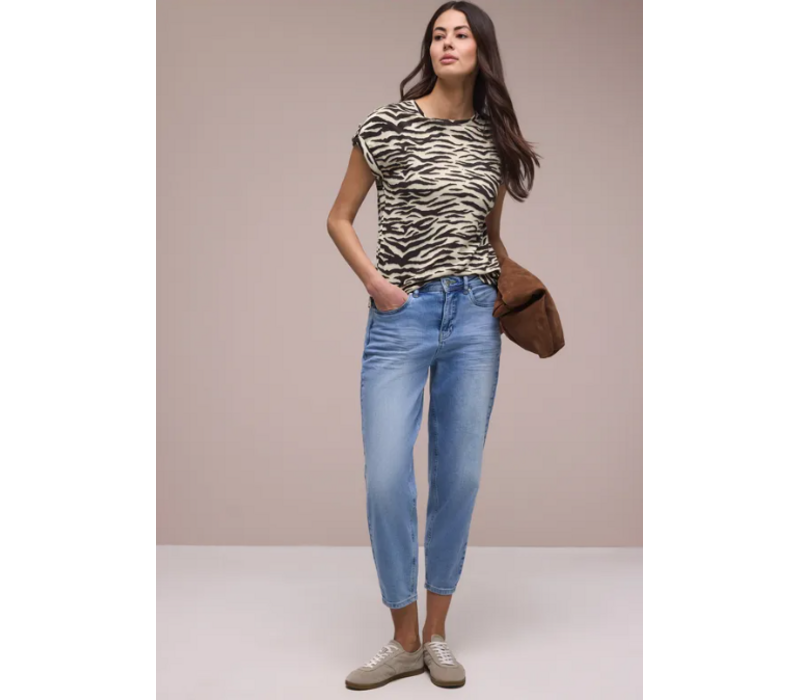 Street One Printed Basic Shirt with Deco Button Espresso Brown