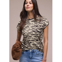 Street One Printed Basic Shirt with Deco Button Espresso Brown