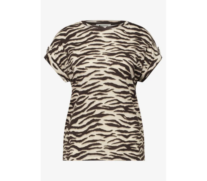 Street One Printed Basic Shirt with Deco Button Espresso Brown