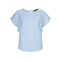 Red Button Top Ajour Ruffle Sleeve Lightblue