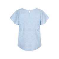 Red Button Top Ajour Ruffle Sleeve Lightblue