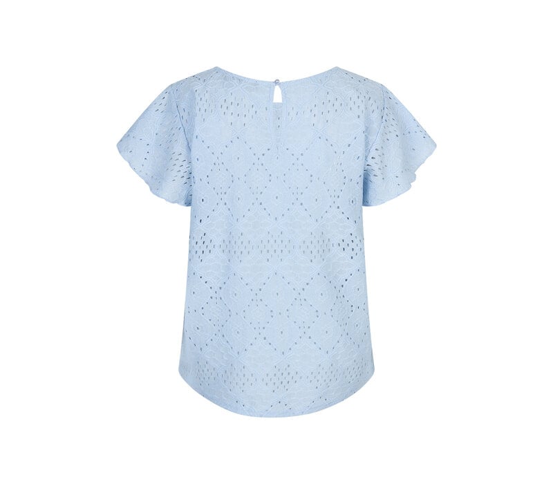 Red Button Top Ajour Ruffle Sleeve Lightblue