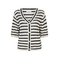 Red Button Cardigan Stripe & Sequins Pearl Darkblue
