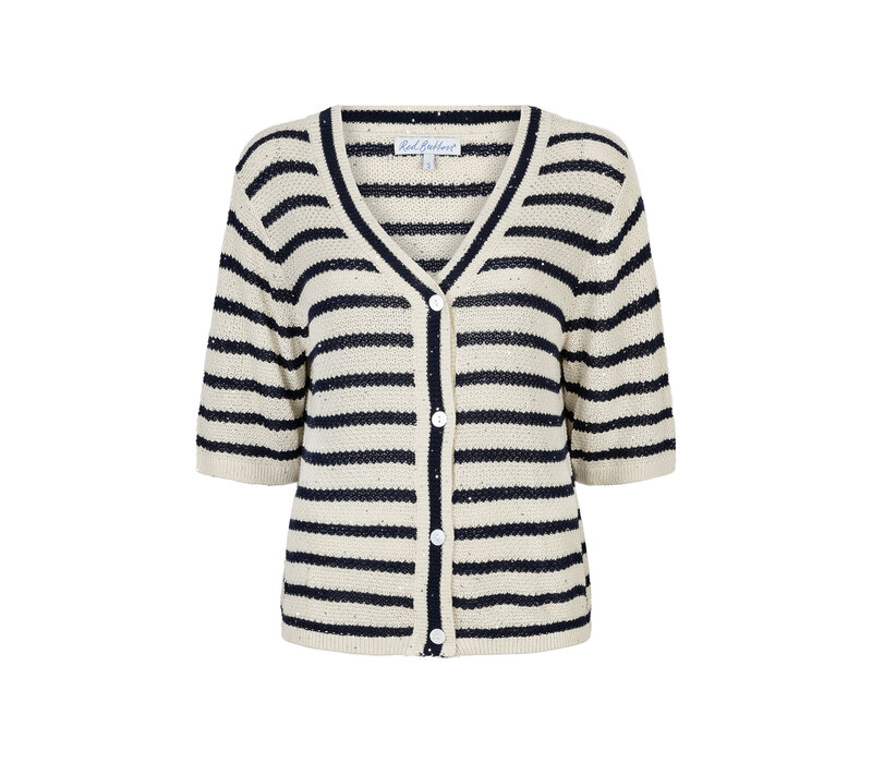 Red Button Cardigan Stripe & Sequins Pearl Darkblue