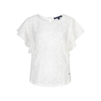 Red Button Top Ajour Ruffle Sleeve Ecru