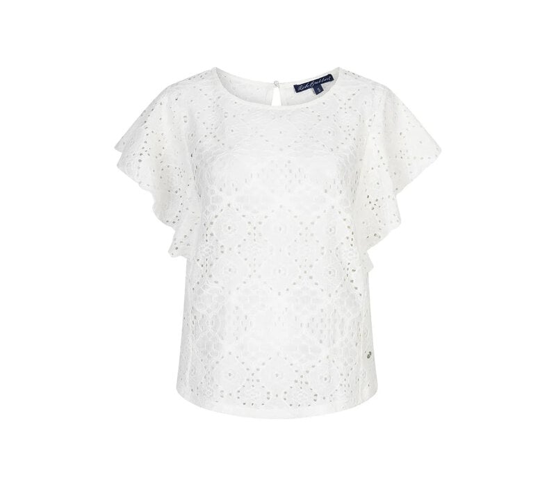 Red Button Top Ajour Ruffle Sleeve Ecru