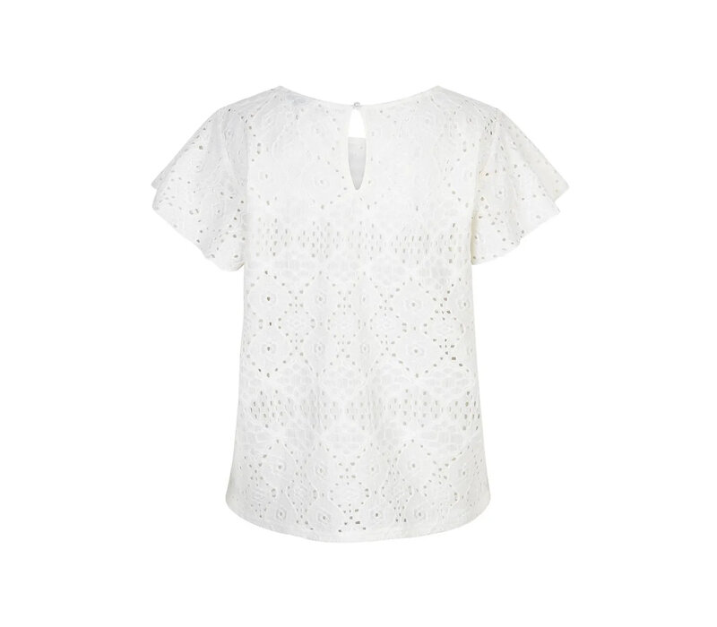 Red Button Top Ajour Ruffle Sleeve Ecru