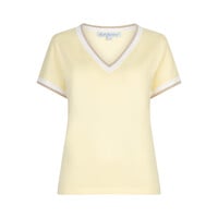 Red Button Jerry V-neck Striped Rib Butter Yellow