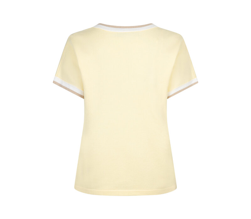 Red Button Jerry V-neck Striped Rib Butter Yellow