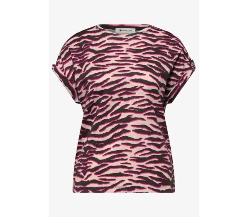 Street One Printed Basic Shirt with Deco Button Minimal Rose