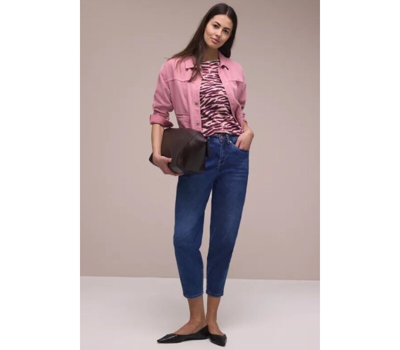 Street One Printed Basic Shirt with Deco Button Minimal Rose