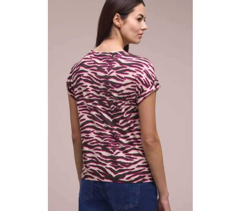 Street One Printed Basic Shirt with Deco Button Minimal Rose