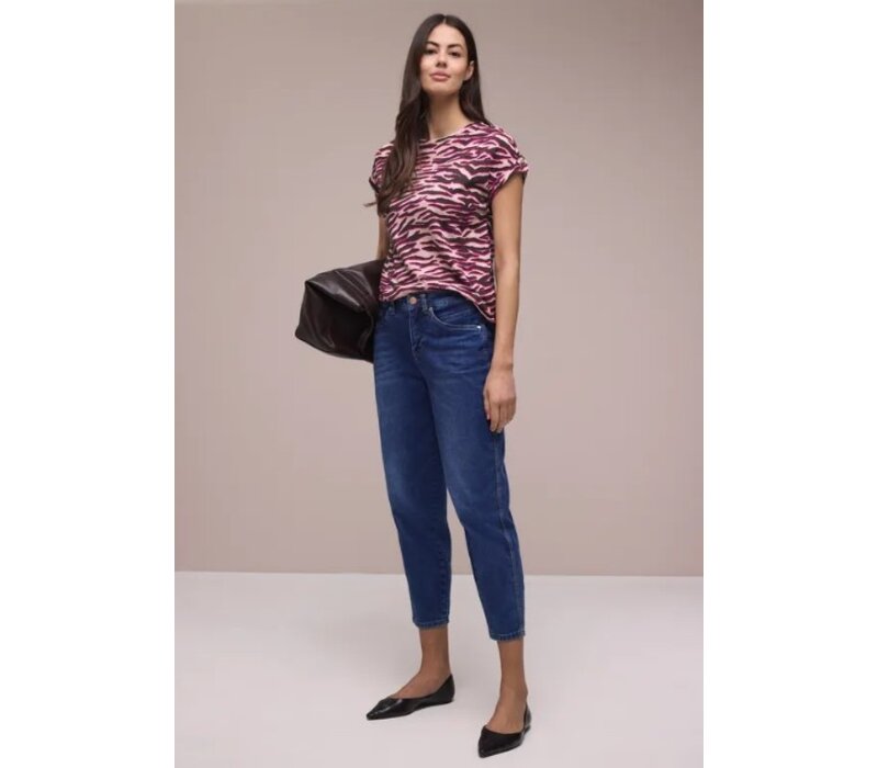 Street One Printed Basic Shirt with Deco Button Minimal Rose