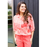 Zoso Printed Woven Blouse Coral