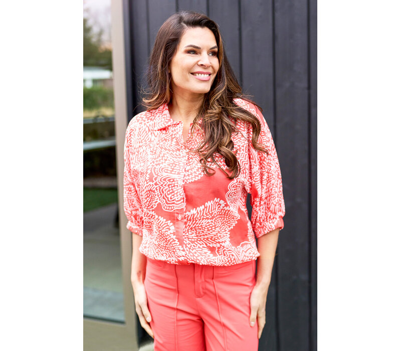 Zoso Printed Woven Blouse Coral