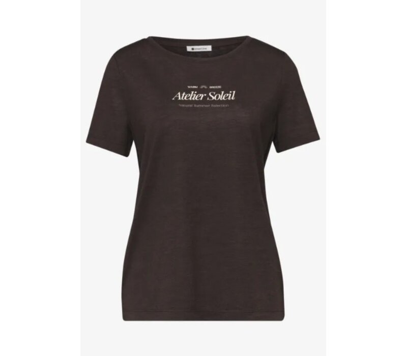 Street One Partprint Shirt with Short Sleeve Espresso Brown