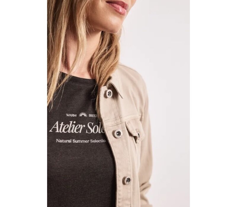 Street One Partprint Shirt with Short Sleeve Espresso Brown