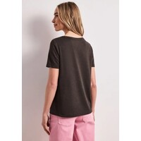 Street One Partprint Shirt with Short Sleeve Espresso Brown