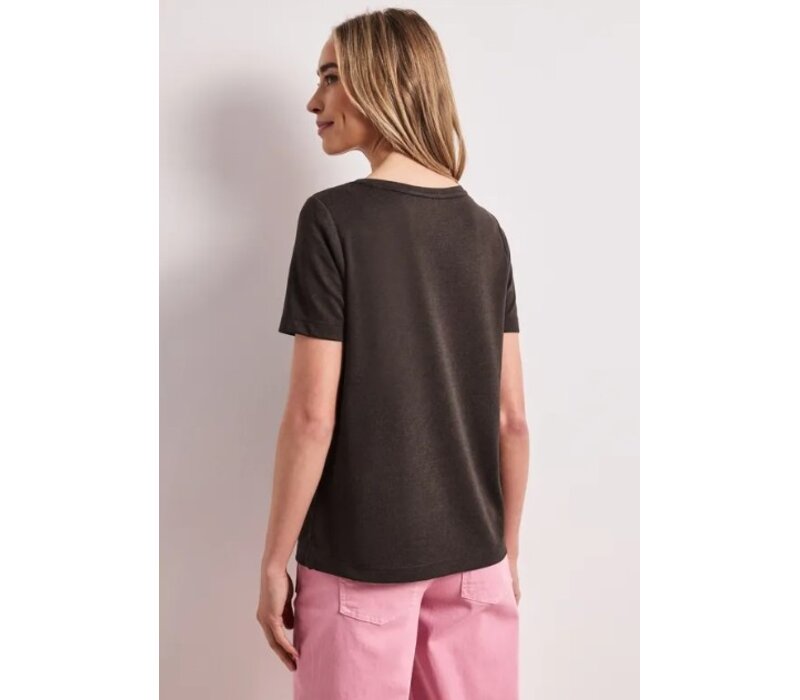 Street One Partprint Shirt with Short Sleeve Espresso Brown