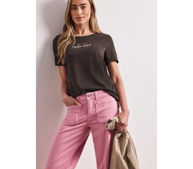 Street One Partprint Shirt with Short Sleeve Espresso Brown