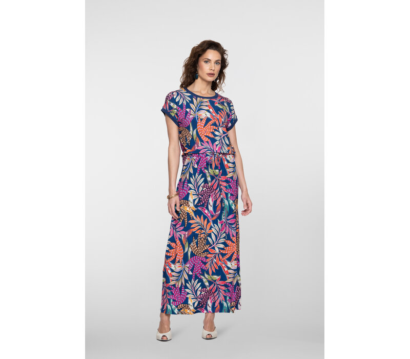 Geisha T-Shirt with Rib Jersey Blue Fuchsia