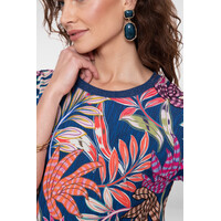 Geisha T-Shirt with Rib Jersey Blue Fuchsia