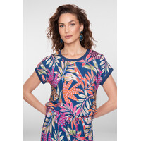 Geisha T-Shirt with Rib Jersey Blue Fuchsia