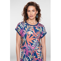 Geisha T-Shirt with Rib Jersey Blue Fuchsia