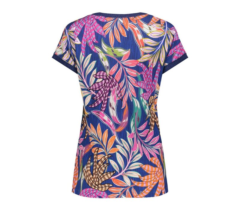 Geisha T-Shirt with Rib Jersey Blue Fuchsia