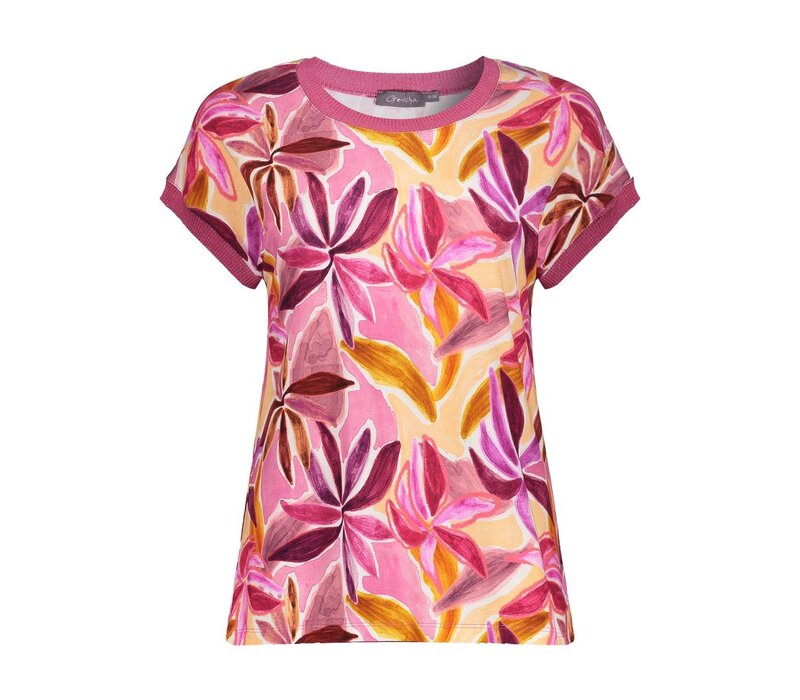 Geisha T-Shirt with Rib Jersey Purple Pink