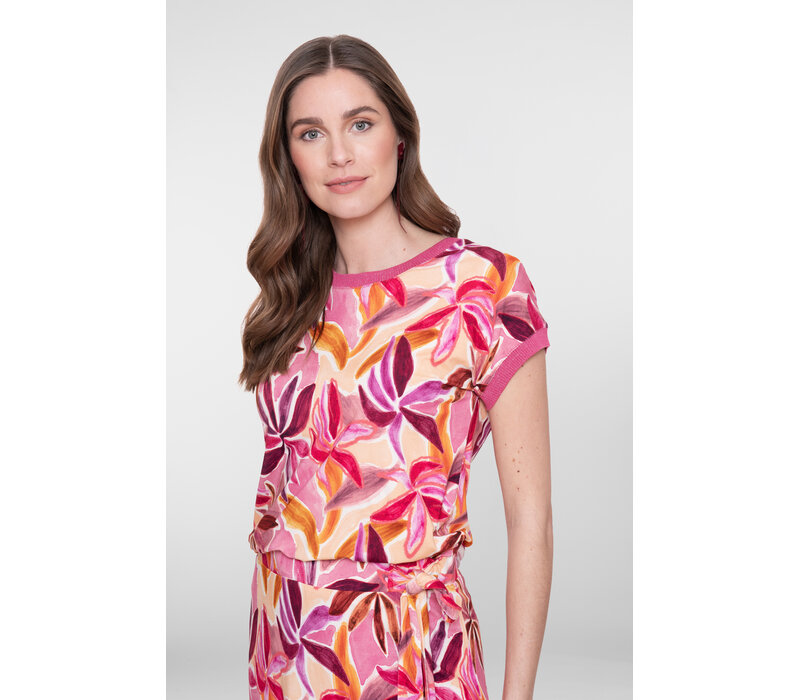 Geisha T-Shirt with Rib Jersey Purple Pink