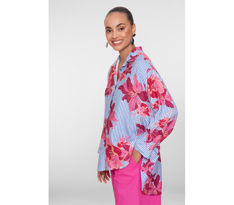 Geisha Blousestripe & print Blue Off White Pink